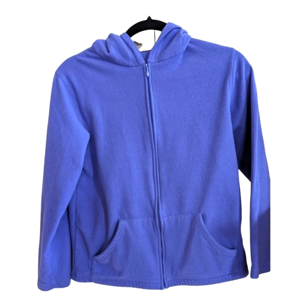 LL Bean Girls Cornflower Blue Fleece Warmup Suit Top 14/16 Pants 12 EUC